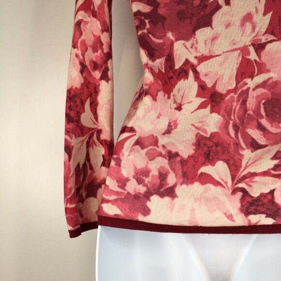 MaxMara Floral Silk/Cashmere V Neck Sweater Top Size S - Picture 8 of 11